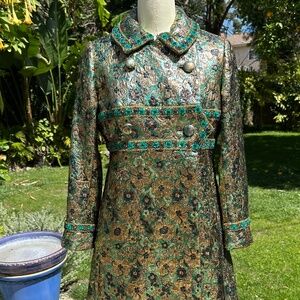 Vinchi Metallic Beaded Brocade Coat and Skirt Set Gorgeous Shimmery Vintage
